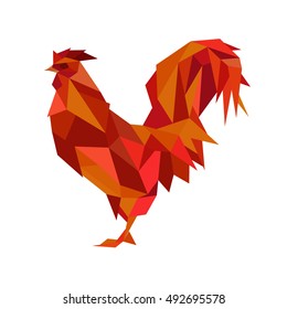 Low poly illustration. Rooster. Vector illustration of rooster, symbol of 2017 on the Chinese calendar.