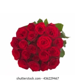 Low poly illustration round bouquet of dark red roses