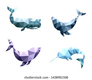 Low poly illustration sea animals