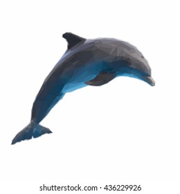 Low poly illustration single jumping bottlenose dolphin
