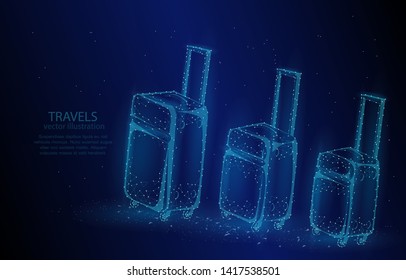 Low poly illustration of suitcases on dark background, travel symbol