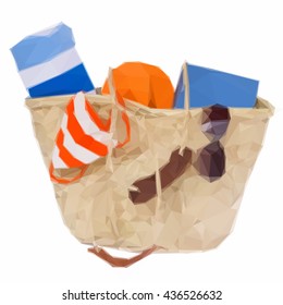 Low poly illustration sunbathing accessories