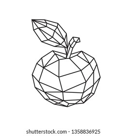 Low poly illustration of a tasty apple. Vector. Outline drawing. Retro style. Background, symbol, emblem for the interior. Business metaphor.