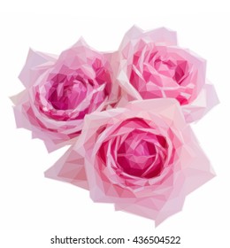 Low poly illustration three pink blooming roses