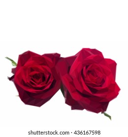 Low poly illustration two dark red roses close up