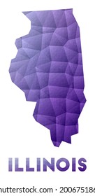 Karte von Illinois. Low-Poly-Abbildung des US-Zustands. violettes geometrisches Design. Polygonale Vektorgrafik.