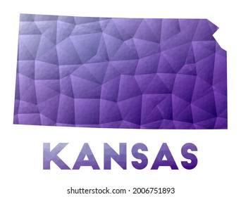 Low poly illustration of the US state Kansas. Purple geometric design. Polygonal vector illustration.