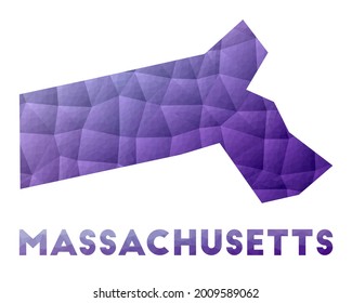 Low poly illustration of the US state Massachusetts. Purple geometric design. Polygonal vector illustration.