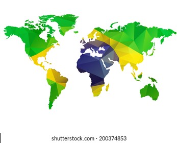 Low Poly illustration of the World with Flag of Brazil