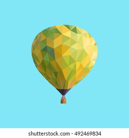 Low poly image of balloon flying through the sky. Vector image.