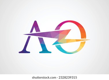 Low Poly and Initial AO Letter logo design, Vector design concept
