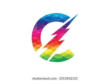 Low Poly and Initial C letter logo with Creative symbol, Vector design template
