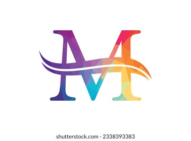 Low Poly and initial M letter logo design, Vector illustration