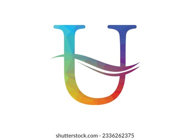 Low Poly and initial U letter logo design, Vector illustration