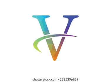 Low Poly and initial V letter logo design, Vector illustration
