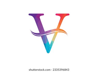 Low Poly and initial V letter logo design, Vector illustration

