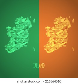 Low Poly Ireland Map with National Colors - Infographic - Vector Illustration