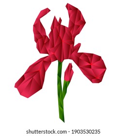 Low poly iris flower. Vector iris clipart. Lowpoly flower design for icon, logo, sticker, banner, leaflet, print design. Flower of iris in low poly style. 