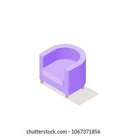 Low poly isometric armchair. Realistic icon. Isolated illustration of living room furniture