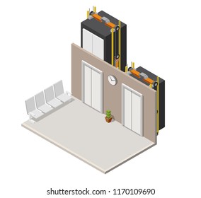 Low Poly Isometric Elevator Hall