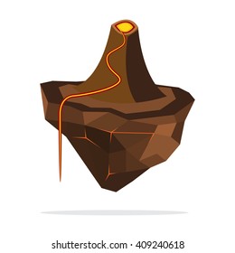 Low poly isometric island with volcano for games. Vector illustration.