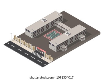 Low poly isometric prison building illustration