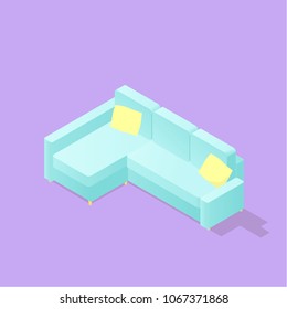Low poly isometric sofa. Realistic icon. Isolated illustration of living room furniture