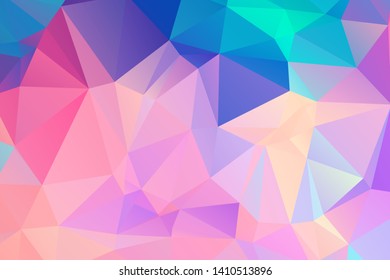 Low poly kaleidoscope colorful vector background with gradient trianle shapes in blue pink turquoise purple.