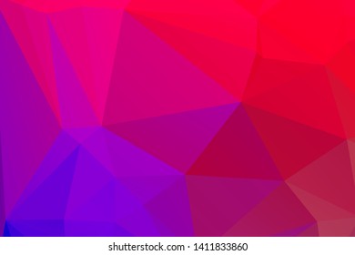 Low poly kaleidoscope vector background with gradient triangle shapes. Geometric mosaic trendy pattern, 3d surface effect. Stylish polygonal background of colorful triangles in red and blue.
