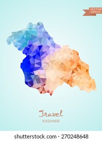 Low Poly Kashmir map isolated. Vector version 