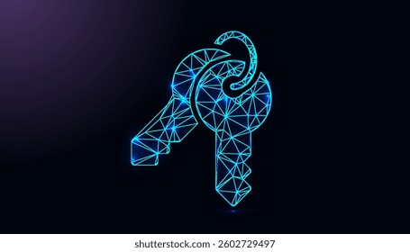 Low Poly Key Design. Security key symbol key design with neon style lighting design.