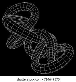Low poly knot or wire wireframe mesh background. Scinece and tech vector illustration.