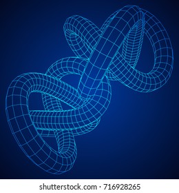 Low poly knot or wire wireframe mesh background. Scinece and tech vector illustration.