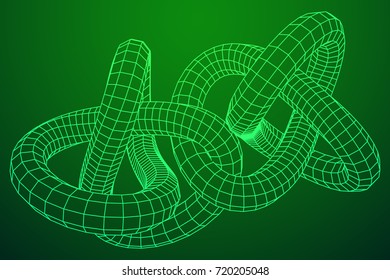 Low poly knot or wire wireframe mesh background. Scinece and tech vector illustration.