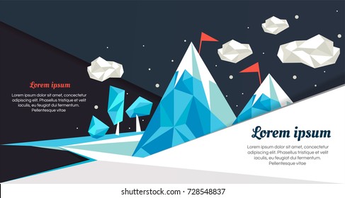 Low poly landscape with mountian. Vector design illustration.