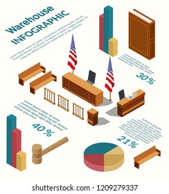 Low poly law justice isometric mallet of the judge jury characters vector illustration 3d