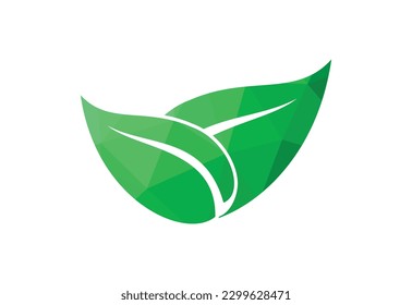 Low Poly and Leaf, plant, logo. Green leaves, nature symbol, Vector design template
