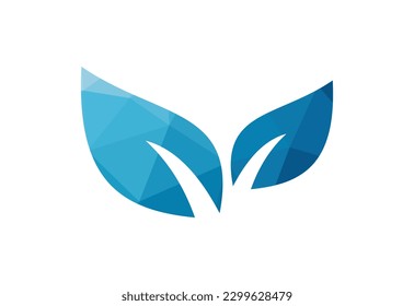 Low Poly and Leaf, plant, logo. Green leaves, nature symbol, Vector design template
