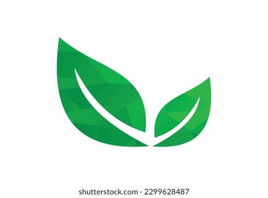 Bajo poli y hoja, planta, logo. Hojas verdes, símbolo de la naturaleza, plantilla de diseño de vectores
