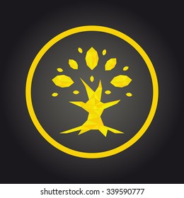 low poly legal company or insurance agency as a golden tree with lush foliage of leaves. Gold tree logo