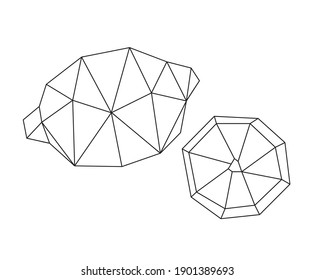 Low poly lemon fruit isolated on white. Decorative geometric triangle lemon. Icon for tattoo design. Vector stock illustration.