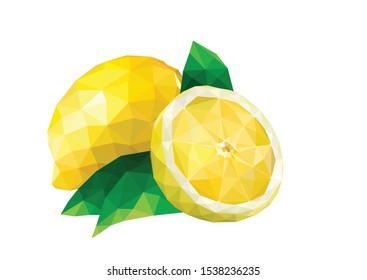 Low poly lemon, polygon lemon, lemon slice on white background