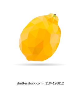 Low poly lemon. Polygonal illustration. Vector isolated on white background. Geometric polygonal fruit, triangles. Triangle lemon. Triangulation of a ripe lemon.