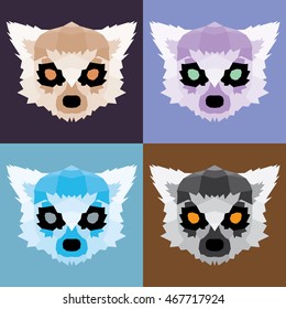Low poly lemurs set. Geometric nice art