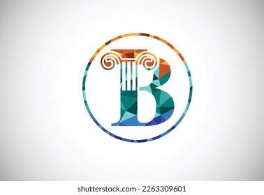 Low-Poly-Buchstabe B mit gesetzlicher Säule Logo-Design. Vektor-Logo-Vorlage für die Rechtsabteilung