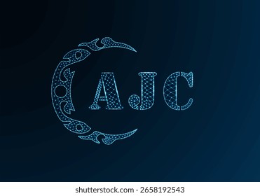 Logotipo bajo de la letra polivinílica diseño AJC. Diseño de Vector polivinílico bajo del logotipo de la letra de AJC en fondo azul del gradiente del color. Diseño de baja poli del logotipo de AJC