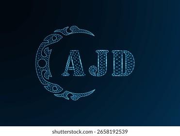 Logotipo bajo de la letra polivinílica y diseño. Diseño de Vector polivinílico bajo del logotipo de la letra de AJD en fondo azul del gradiente del color. Diseño de baja poli del logotipo de AJD