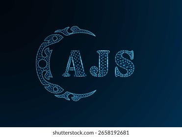 Logotipo bajo de la letra polivinílica diseño de AJS. Diseño de Vector polivinílico bajo del logotipo de la letra de AJS en fondo azul del gradiente del color. Diseño de baja poli del logotipo de AJS