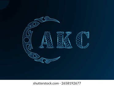 Logotipo de letra poli baixo AKC design. AKC carta logotipo baixo poli vetor design no fundo gradiente de cor azul. Logotipo AKC design low poly