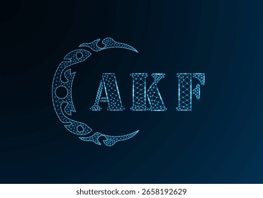 Logotipo de letra poli baixo AKF design. AKF carta logotipo baixo poli vetor design no fundo de gradiente de cor azul. Logotipo da AKF baixo design poli